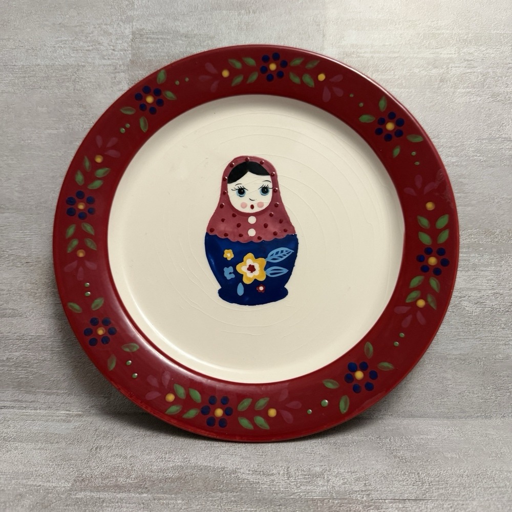 World Market‎ Russian Nesting Doll 8" Plate Red & Floral